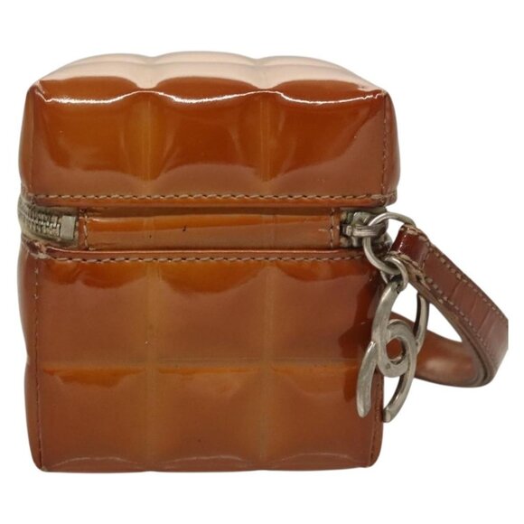 CHANEL Choco Bar Cube Pouch Patent leather Brown Silver CC Auth mr1474 - Picture 2 of 16